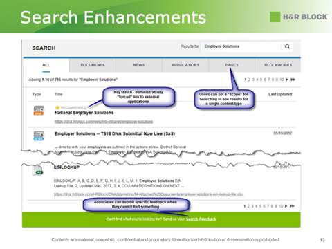 H&R intranet search enhancements